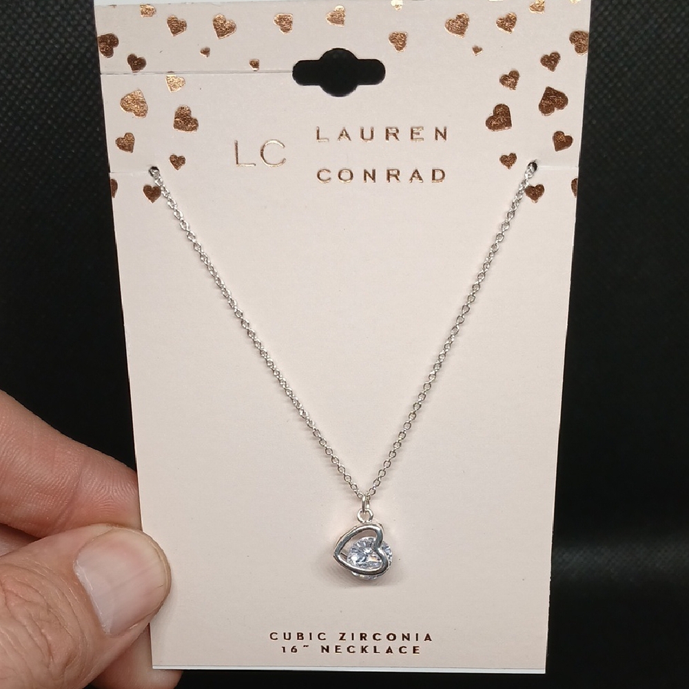LC Lauren Conrad Silver Cubic Zirconia Heart Necklace